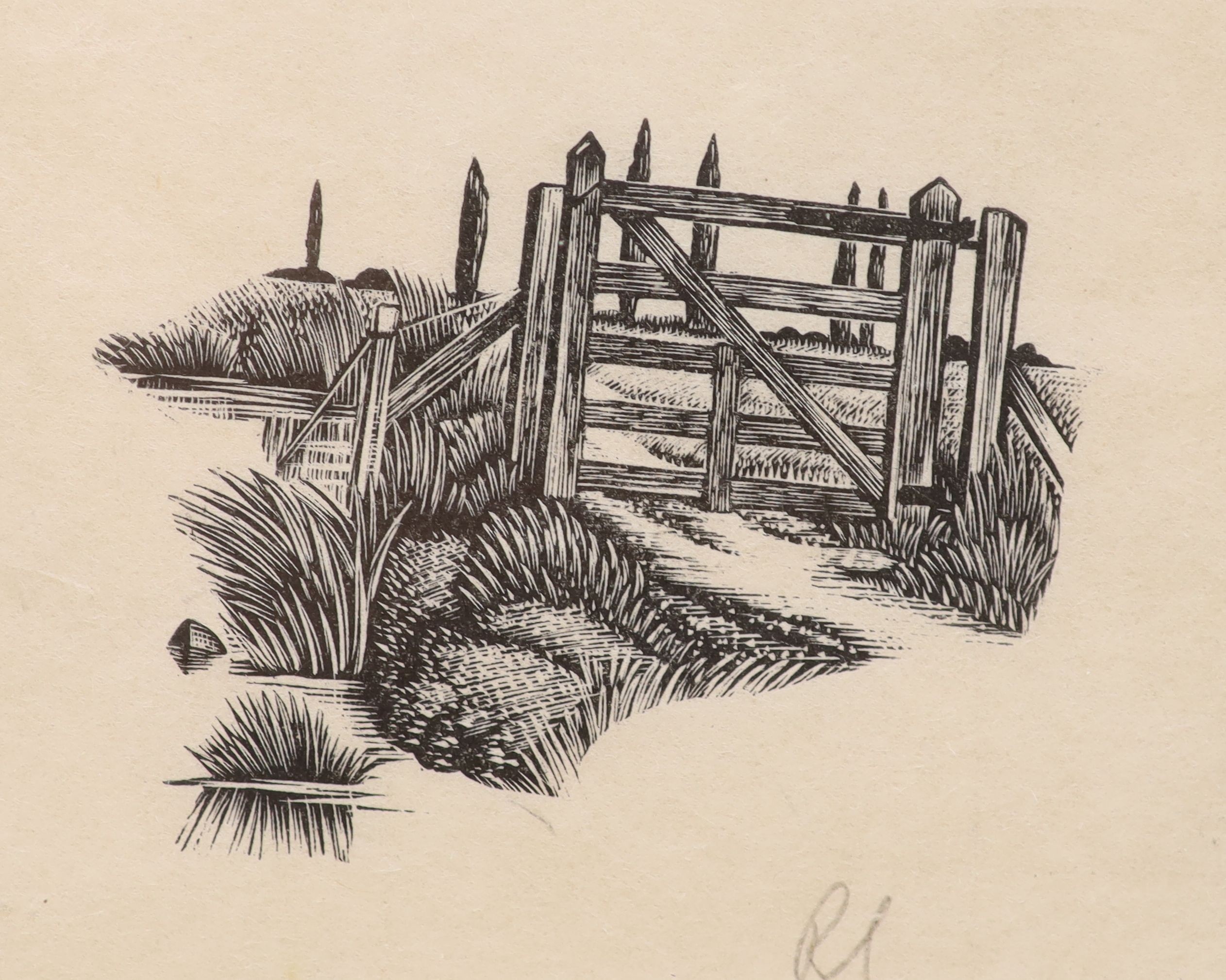 Robert Gibbings (1923-) - two woodcuts, The Gate & Bamboo, initialled, 8.5 x 10cm. Unframed.